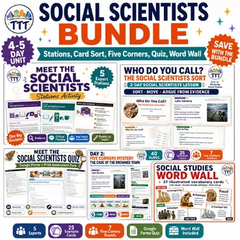 Social Scientists BUNDLE: Stations, Card Sort, Five Corners, Quiz, Word Wall product cover
